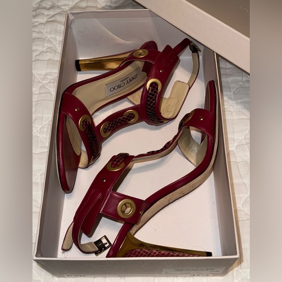 🐍JIMMY CHOO NAPPA/WATERSNAKE BURGUNDY HEELS🐍 - Picture 6 of 11